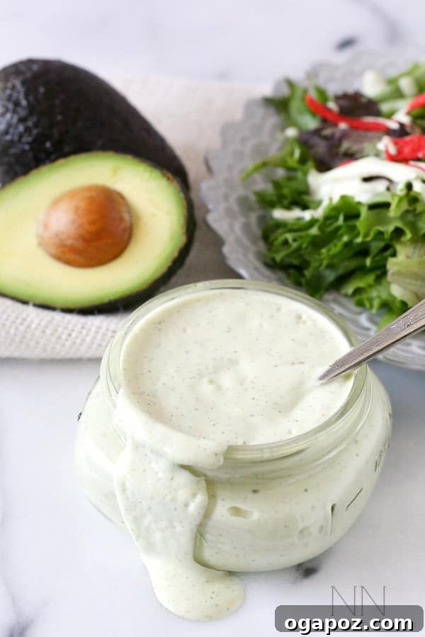 12 Superfood Avocado Recipes 5 Dairy Free Avocado Ranch Dressing, a smooth, creamy, and healthy ranch dressing alternative made with fresh avocados.