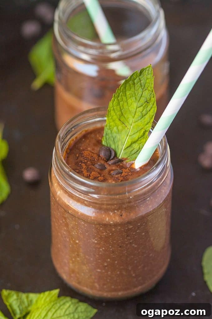 12 Superfood Avocado Recipes 8 Healthy Peppermint Patty Smoothie, a creamy green smoothie with the refreshing taste of peppermint, likely boosted by avocado for richness.