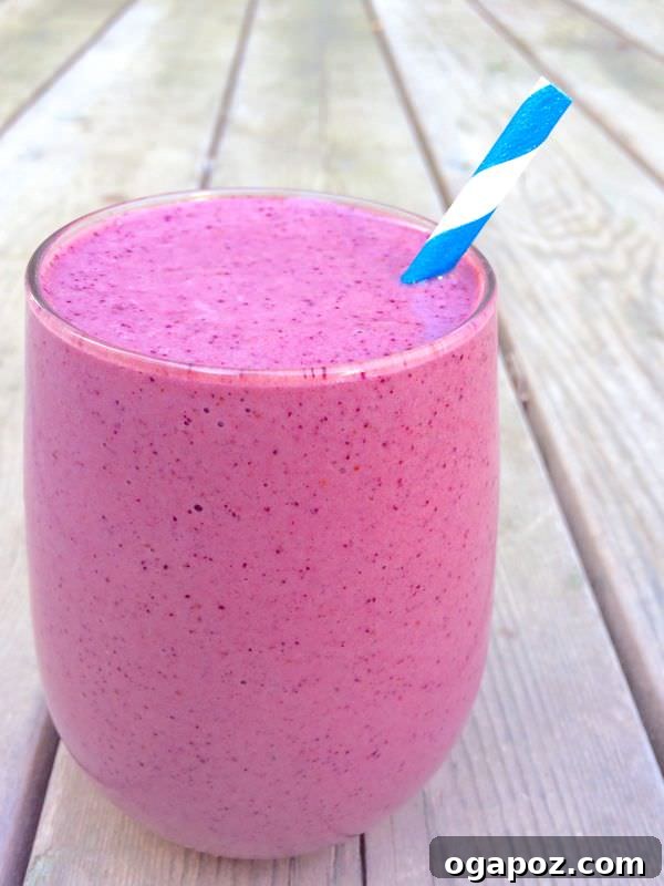 9 Amazing Blueberry Superfood Smoothies 11 A bright and zesty Blueberry Mango Lime Smoothie, beautifully garnished with fresh lime wedges and whole blueberries, evoking a tropical and refreshing sensation.