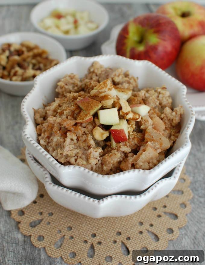 Overnight Apple Pie Steel Cut Oatmeal 2 Slow Cooker Apple Pie Oatmeal, a healthy and easy make-ahead breakfast