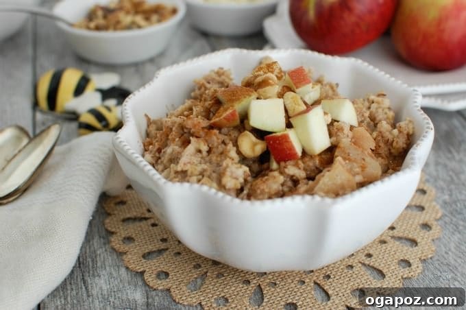 Overnight Apple Pie Steel Cut Oatmeal 3 Slow Cooker Apple Pie Oatmeal cooking in a slow cooker