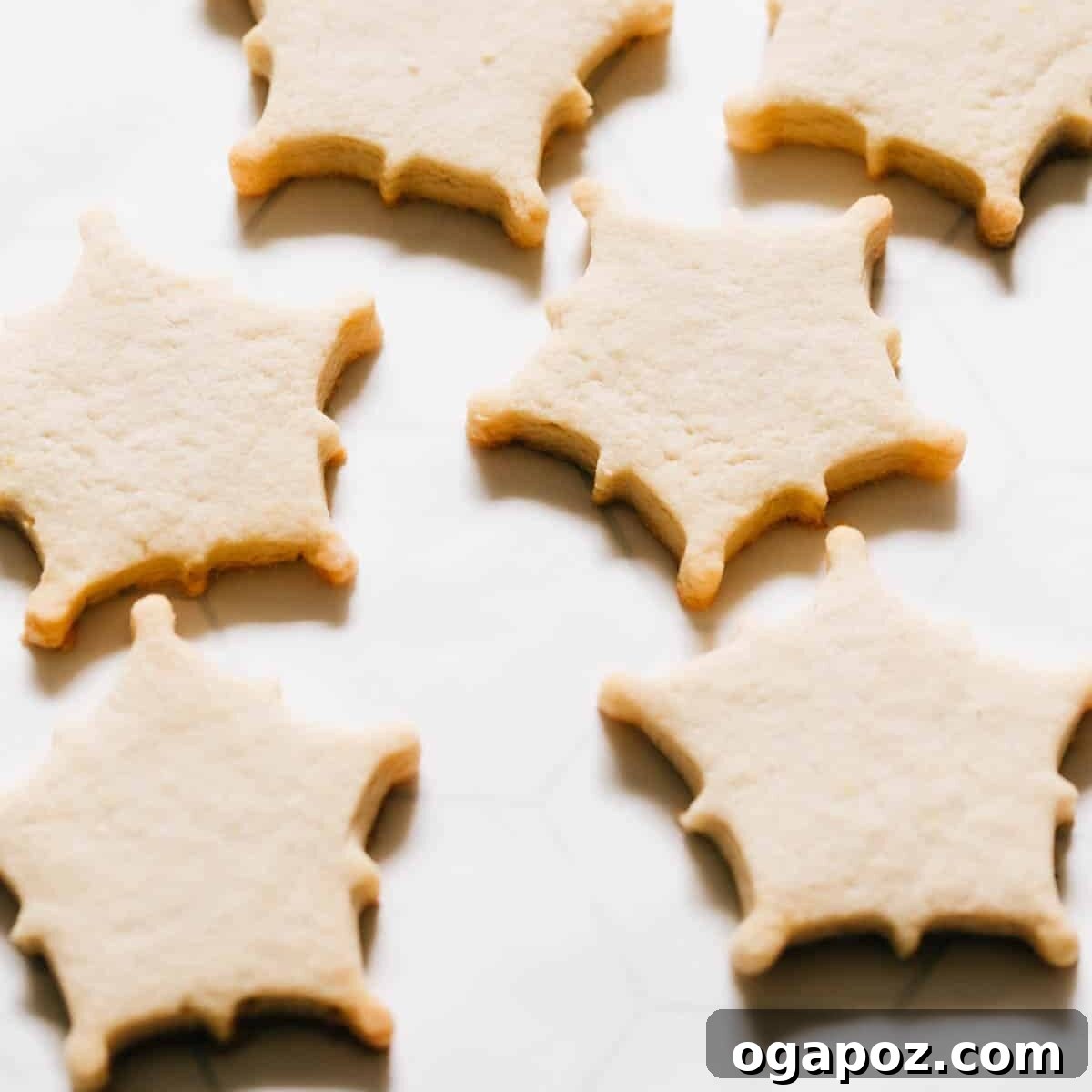 Sugar Snowflakes 3 Baked, undecorated snowflake cookies neatly arranged on parchment paper, awaiting their royal icing.