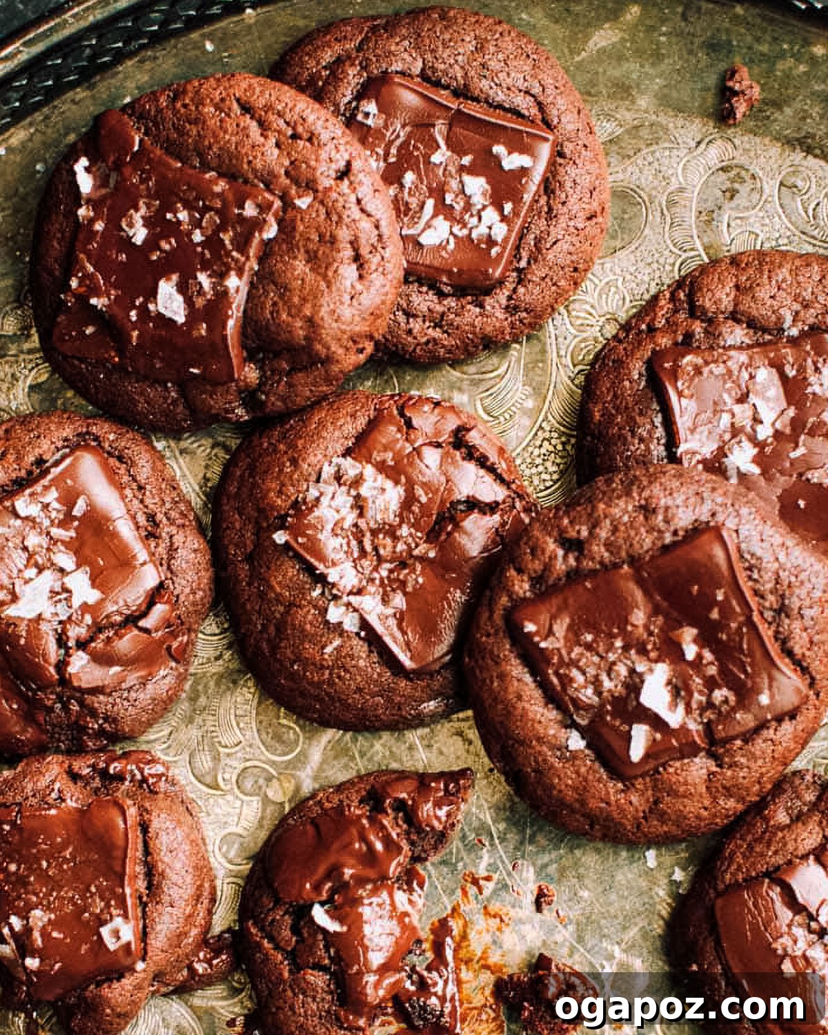 Effortless Chocolate Christmas Delights 20 A tray filled with rich, fudgy Brownie Cookies, sprinkled with flaky sea salt.