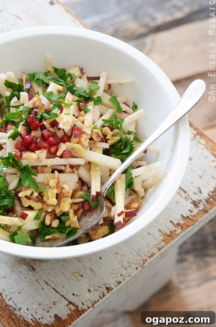Cozy Fall: 15 Irresistible Apple Recipes 8 Jicama Apple and Pomegranate Salad with Raspberry Dijon Vinaigrette - A refreshing and crunchy salad