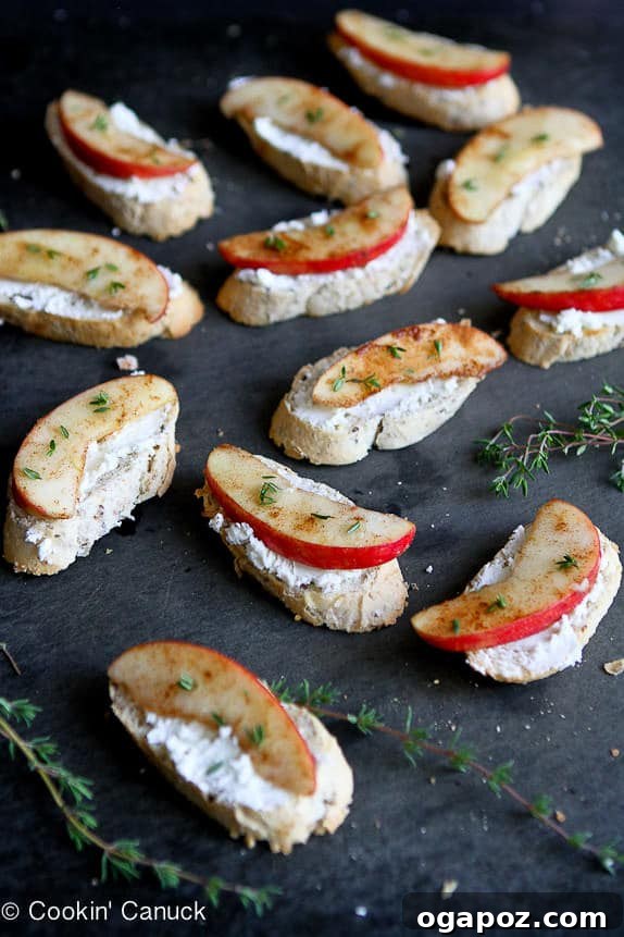 Cozy Fall: 15 Irresistible Apple Recipes 14 Cinnamon Apple & Goat Cheese Crostini - Elegant sweet and savory appetizer