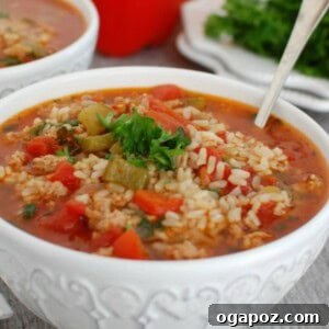 Slow Cooker Stuffed Pepper Soup, a perfect family meal.
