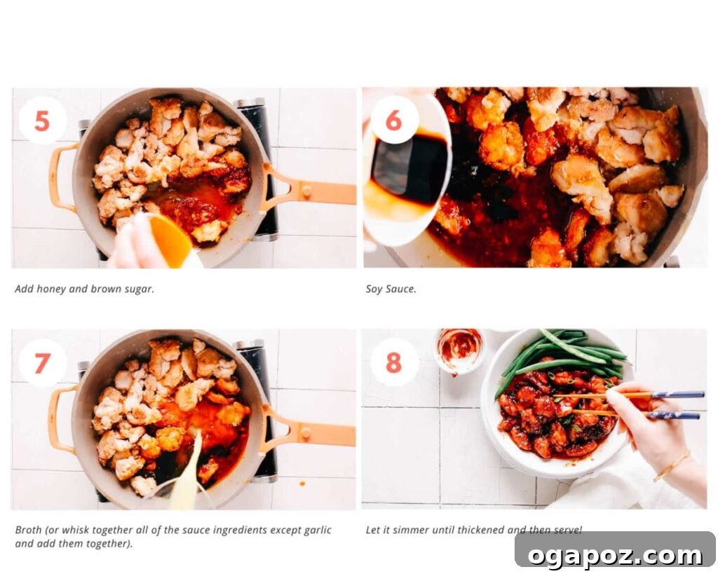 Numbered sequence of the final four steps to prepare delicious Gochujang chicken.
