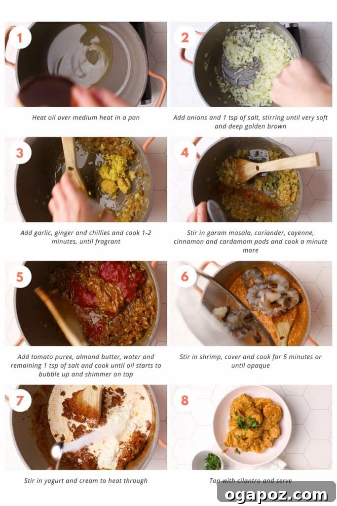 Step-by-step written instructions for shrimp korma recipe