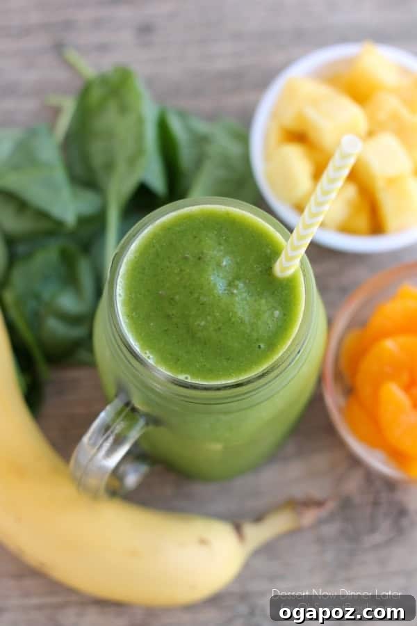 Energizing Pineapple Orange Banana Green Smoothie, vibrant and healthy