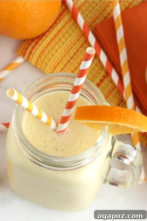 Zesty Pineapple Orange Creamsicle Smoothie, reminiscent of the classic ice cream treat
