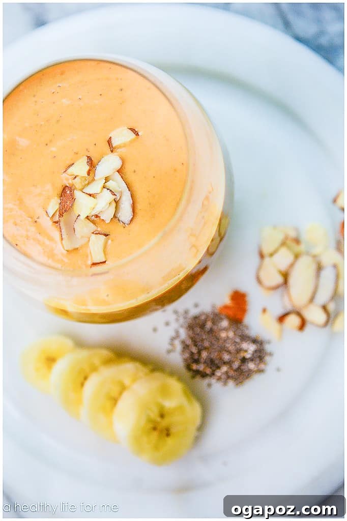 Inviting Pumpkin Banana Vanilla Smoothie in a glass, with a hint of spice