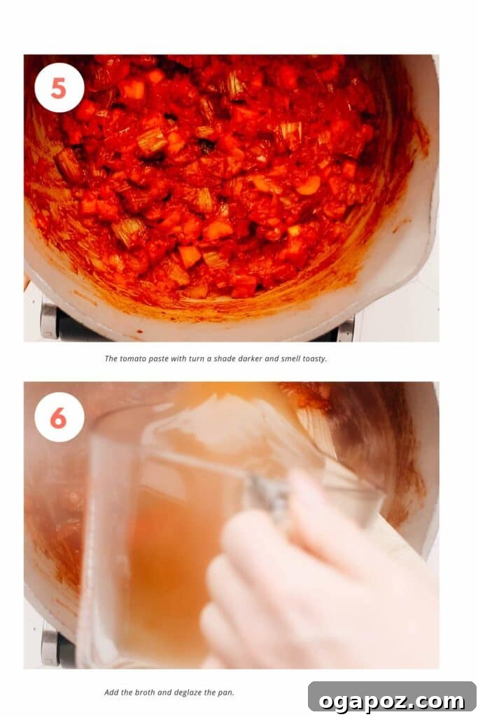 Grandma's Tender Beef and Vegetable Soup 6 Step-by-step image of adding broth and beef back to the pot for beef vegetable soup.