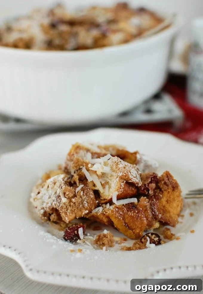 Baked Coconut Cranberry French Toast Delight 3 Essential ingredients for Overnight Cranberry Coconut French Toast Bake laid out on a kitchen counter.