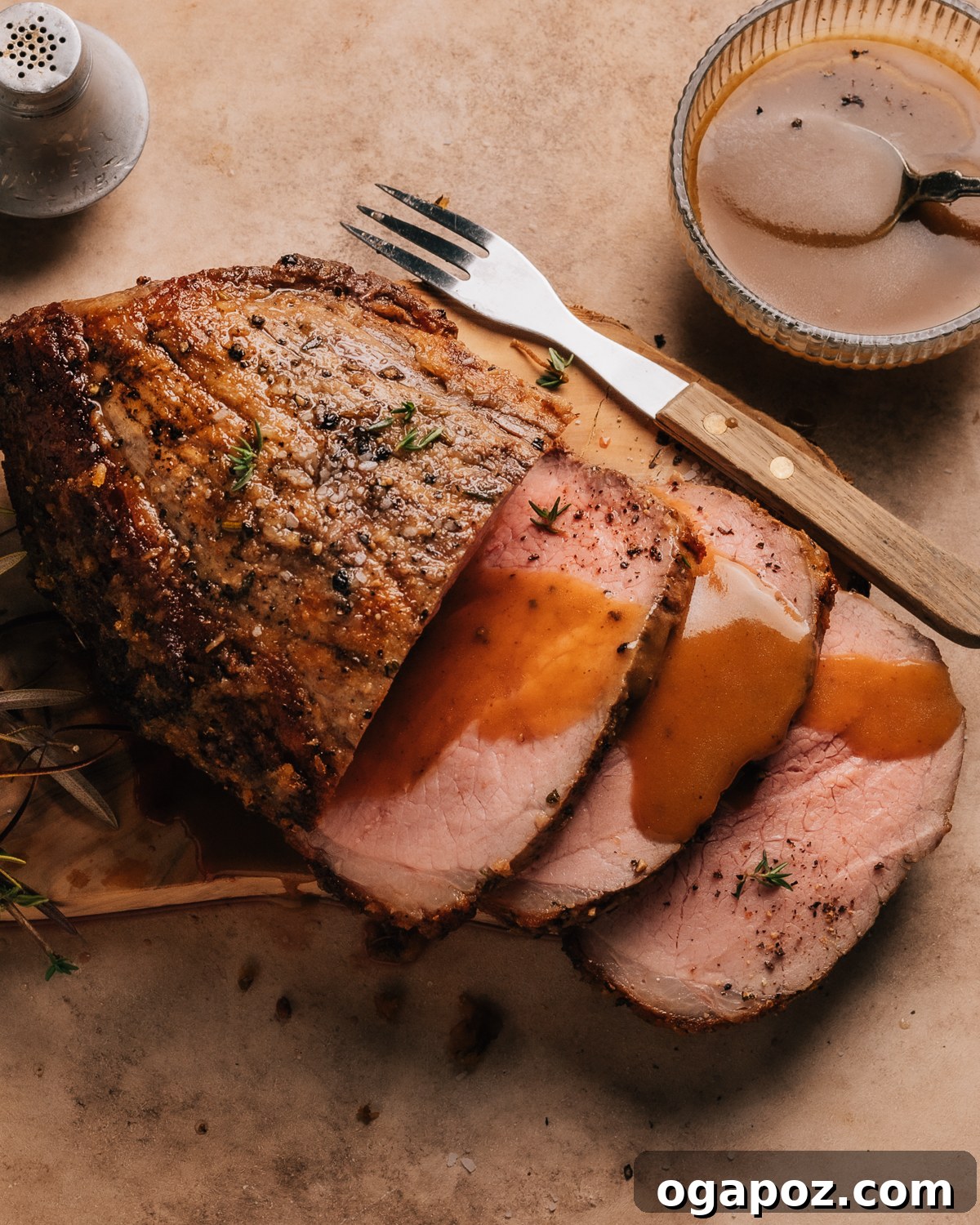 14+ Effortless Valentine's Day Family Feasts 11 A perfectly cooked Eye of Round Roast, glistening with savory juices.