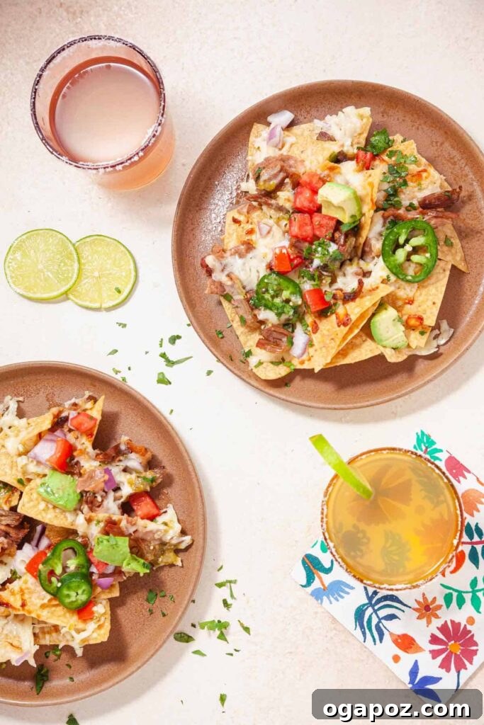 15 Easy Game Day Nachos Crowd Favorites 12 Plate of Carnitas Nachos with a refreshing drink to the side