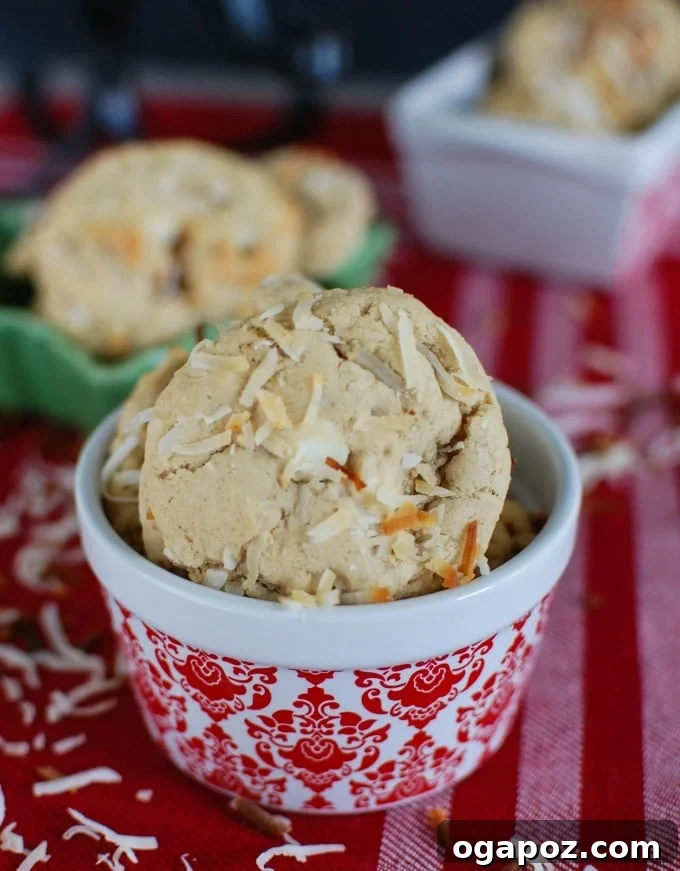 23 Essential Holiday Cookies to Bake This Season 3 Delicious White Chocolate Toasted Coconut Cookies with a delicate crunch and golden toasted coconut flakes.