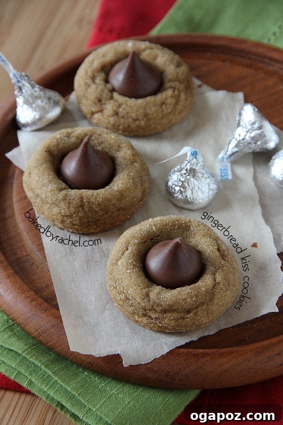23 Essential Holiday Cookies to Bake This Season 5 Festive gingerbread kiss cookies, soft and spicy, each topped with a melting chocolate candy kiss.