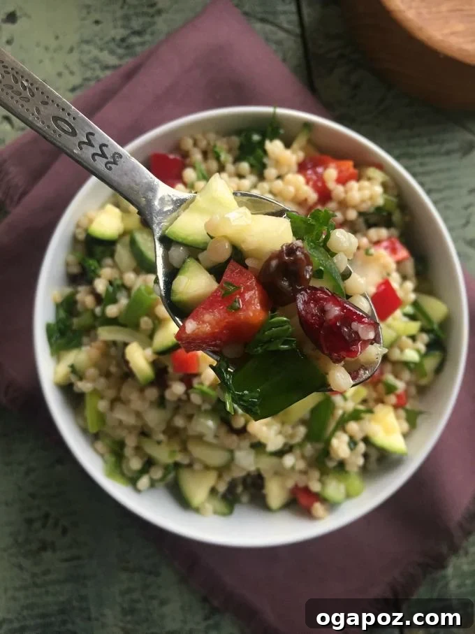 My 2015 Recipe Vault: The 15 Most Delicious Dishes 13 A refreshing Israeli Couscous Salad with Lemon Dressing, featuring colorful vegetables, fresh herbs, and plump couscous
