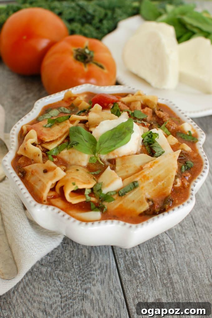 My 2015 Recipe Vault: The 15 Most Delicious Dishes 15 A comforting bowl of Slow Cooker Turkey Kale Lasagna Soup, rich with pasta, turkey, kale, and melted cheese, garnished with fresh herbs