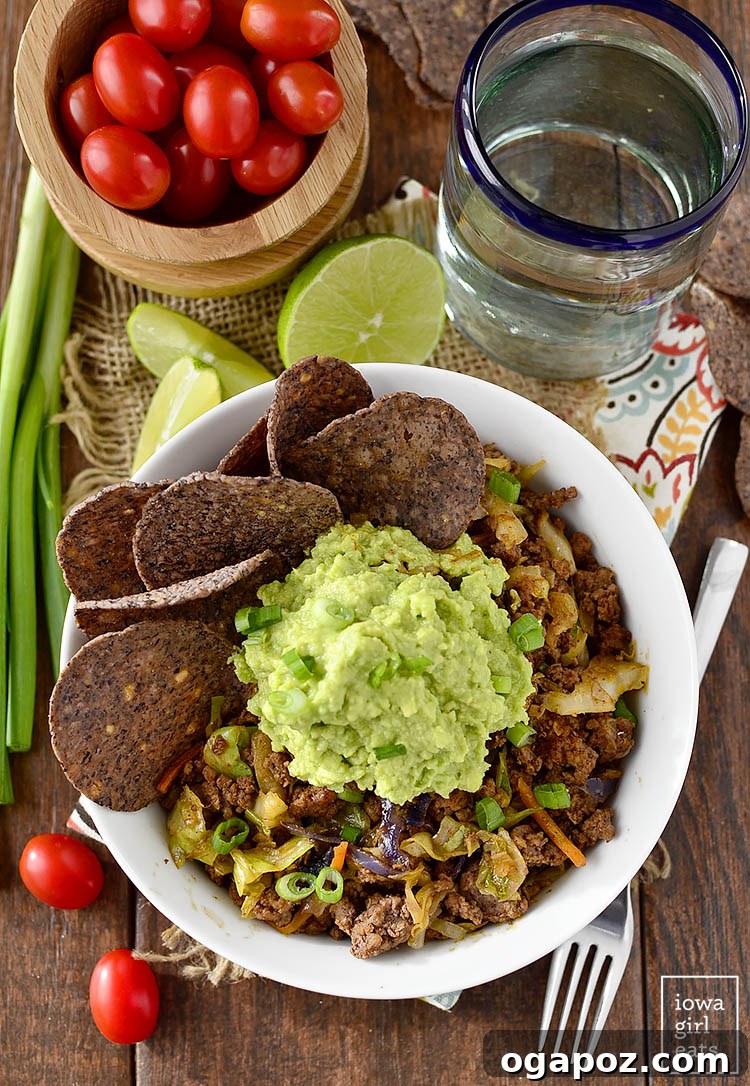 Dinner in 30: 24 Quick and Easy Meals 25 Flavorful Beef Taco Bowls, a deconstructed and easy taco night