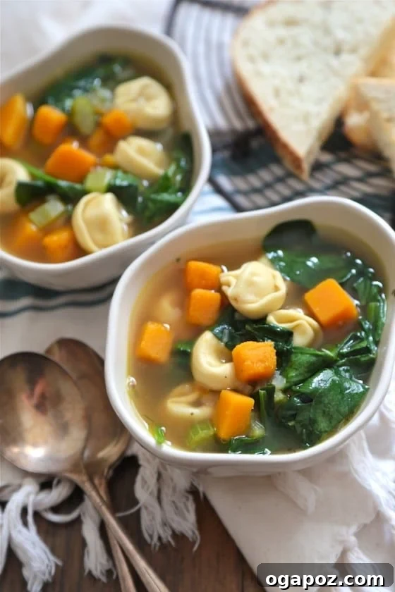 Dinner in 30: 24 Quick and Easy Meals 8 Warm and cozy Butternut Squash Spinach and Tortellini Soup