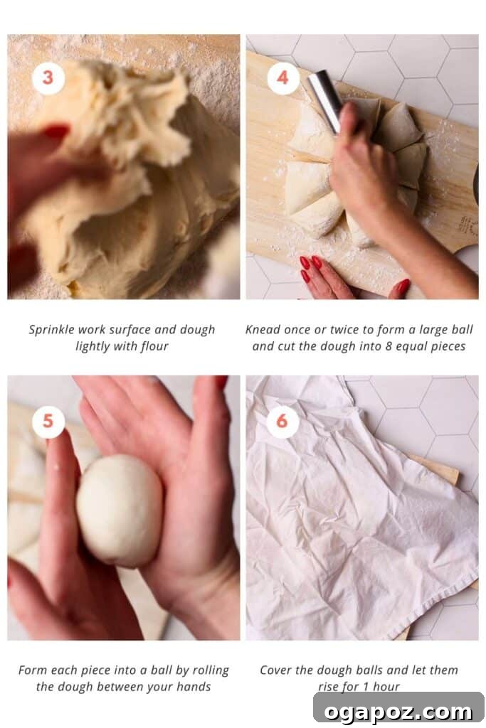 Stuffed Potato Naan 6 Dough is cut into 8 equal pieces, rolled into balls, and covered to rise for 1 hour on a floured work surface