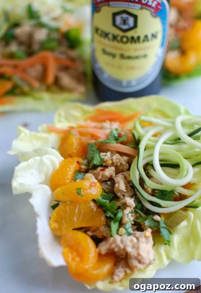 Crisp Asian Chicken Zoodle Cups 3 Asian Chicken Zoodle Lettuce Wraps, perfect for a healthy dinner