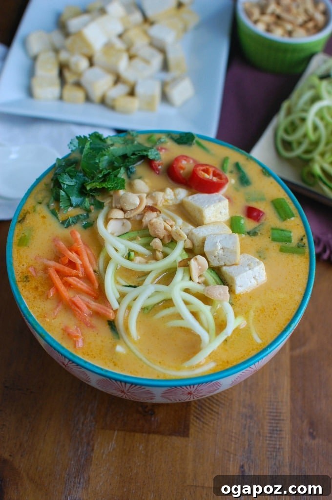 Creamy Coconut Zucchini Noodle Soup 3 Thai Coconut Zoodle Soup with tofu