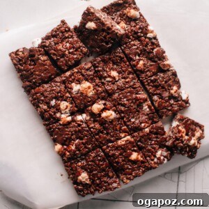 Chocolate Rice Krispie Treats cut in squares