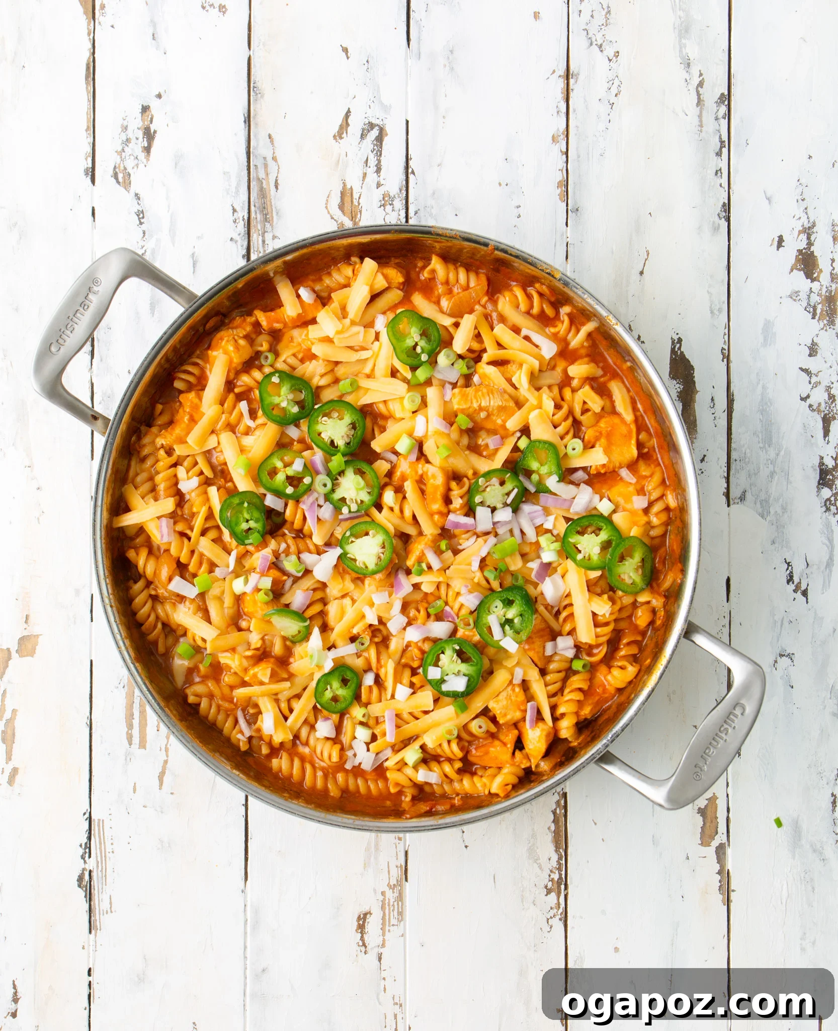 One-Pan Enchilada Chicken Pasta 7 One Pot Chicken Enchilada Pasta in a silver pot