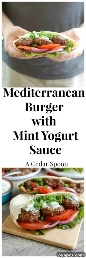 Mediterranean Burger with Refreshing Mint Yogurt Sauce 7 Close-up of a delectable Mediterranean Burger with Mint Yogurt Sauce, a truly satisfying meal