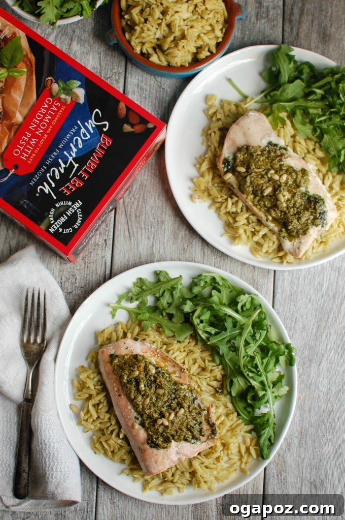 Double Pesto Salmon & Orzo 4 Pesto Salmon with Parmesan Pesto Orzo - easy dinner idea