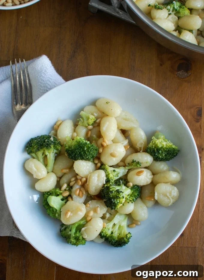 Nutty Brown Butter Gnocchi with Roasted Broccoli and Toasted Pine Nuts 3 Browned Butter Gnocchi with Broccoli and Pine Nuts is a simple and quick recipe for weeknights.
