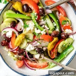 Rustic Greek Garden Salad 12 Greek Village Salad beautifully presented in a bowl.