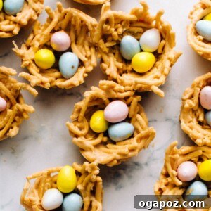 Bird nest cookies filled with easter eggs.