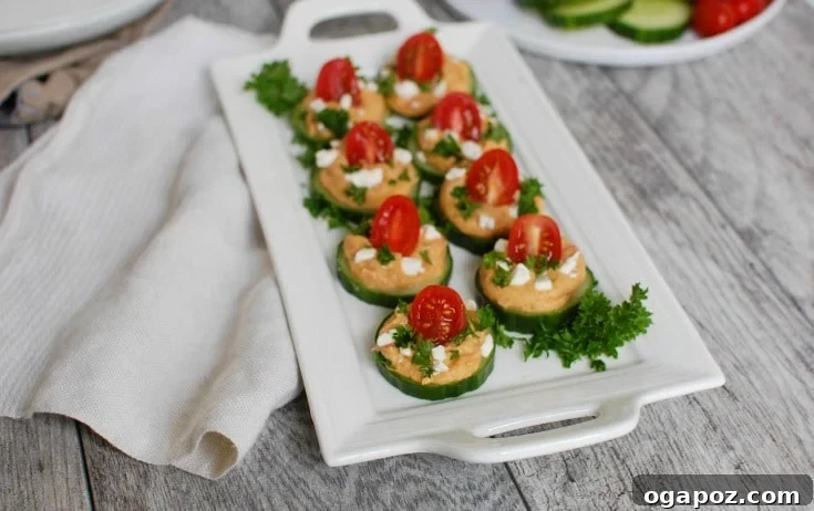 Refreshing Cucumber Hummus Snacks 3 Cucumber Hummus Bites with napkin