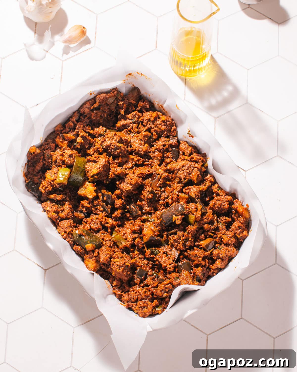 Greek Lamb and Potato Pie 4 Sautéed meat and vegetables, the flavorful filling for the shortcut Moussaka.