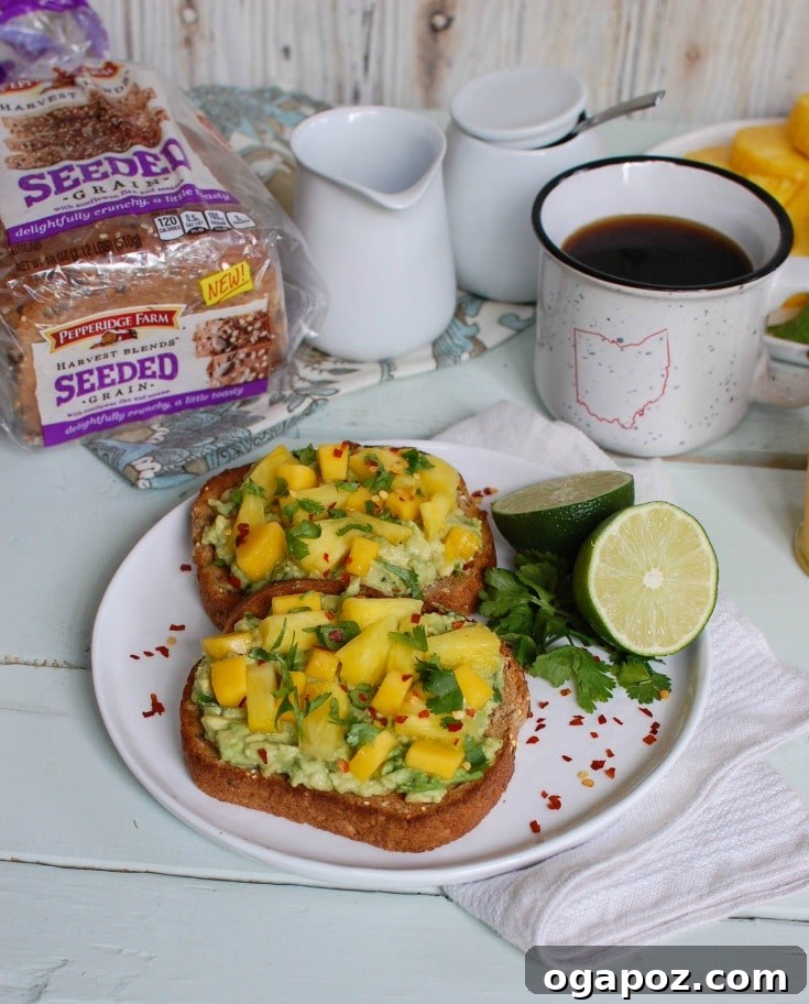 Tropical Avocado Toast - vibrant, healthy snack