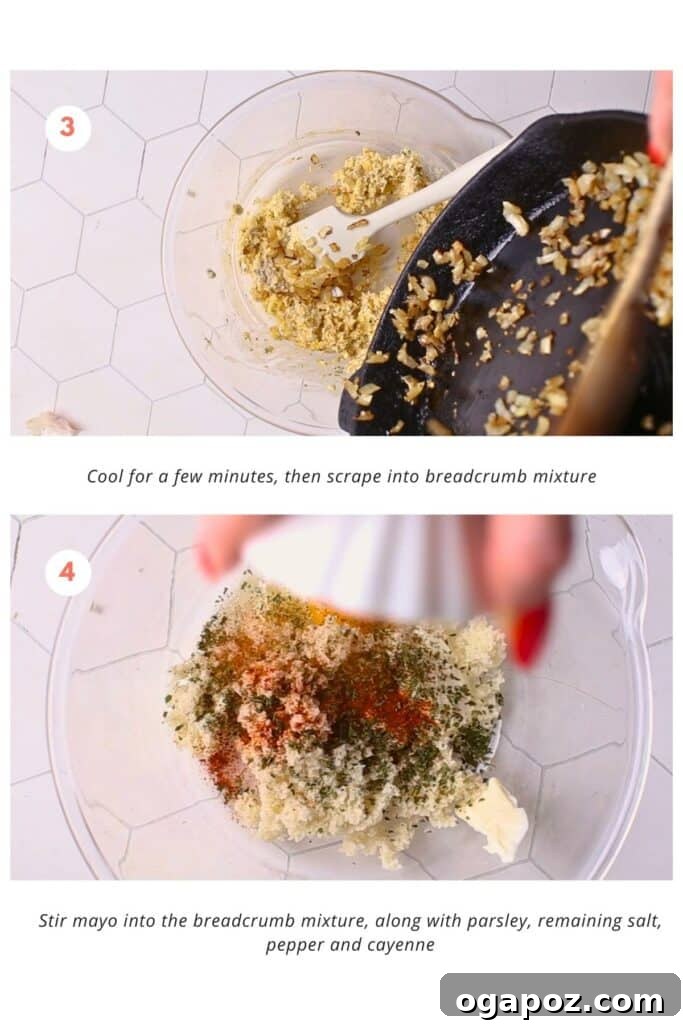 Flawless Air Fryer Turkey Burgers 7 Cooked onion is scraped into breadcrumb mixture. Mayo is stirred into the breadcrumb mixture, along with parsley, remaining salt, pepper, and cayenne.