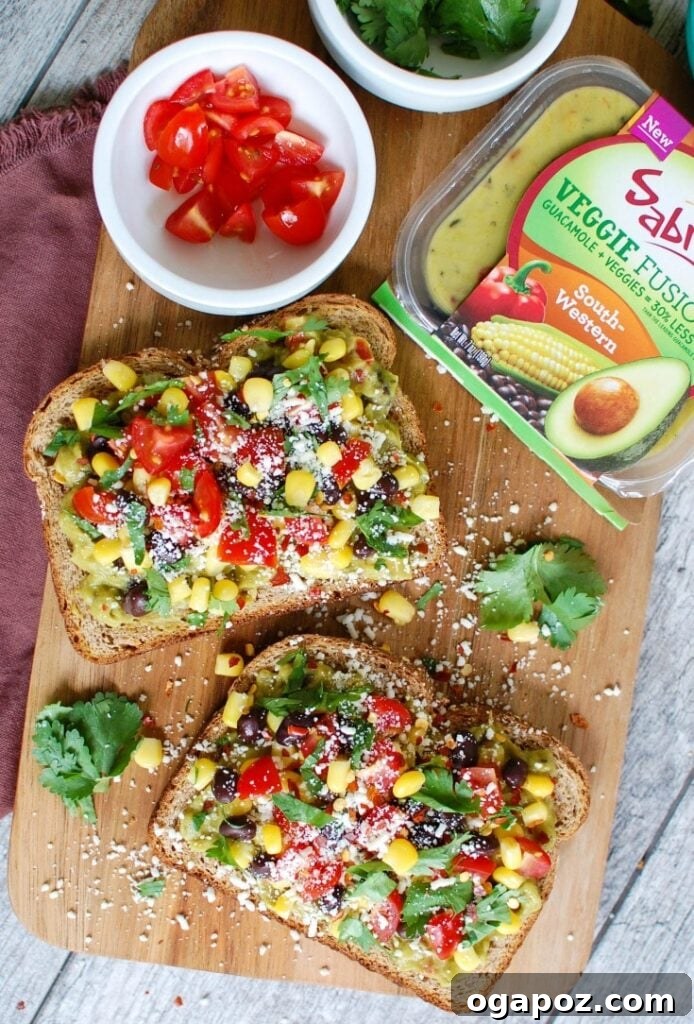 Southwest Sunrise Avocado Toast 3 A close-up shot of a single slice of Southwestern Avocado Toast, showcasing its fresh toppings.