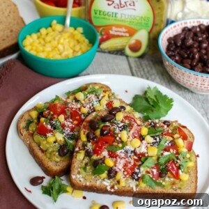 Southwest Sunrise Avocado Toast 6 Southwestern Avocado Toast plated beautifully on a small dish.
