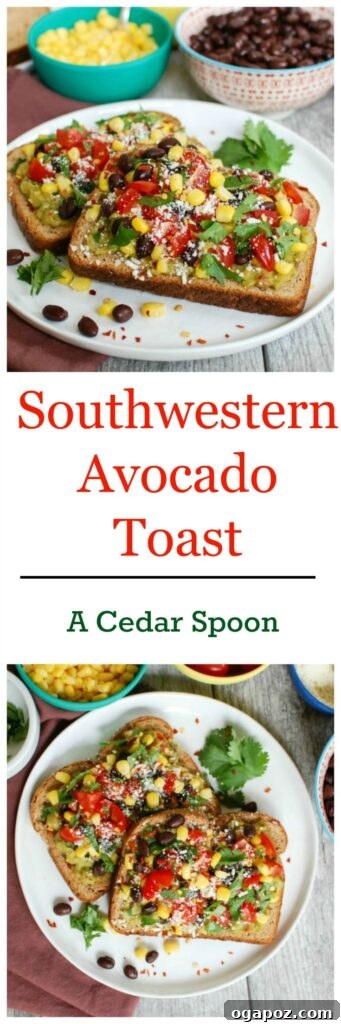 An artfully arranged close-up of Southwestern Avocado Toast, emphasizing its fresh ingredients.