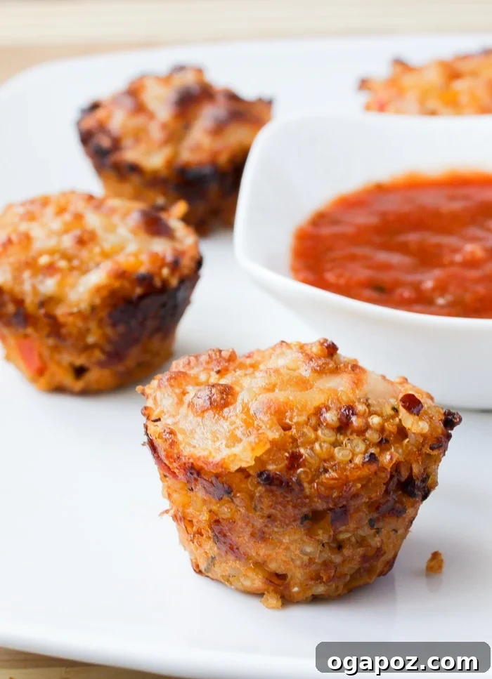 32 Delicious Wholesome Recipes Kids Will Adore 20 Quinoa Pizza Bites, individual pizza-flavored bites made with healthy quinoa.
