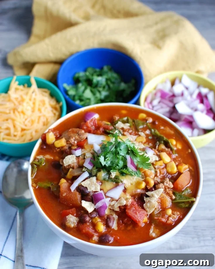 Wholesome Slow-Cooked Turkey and Kale Chili 2 Delicious and healthy Slow Cooker Turkey Kale Chili, perfect for chilly evenings and game day gatherings.