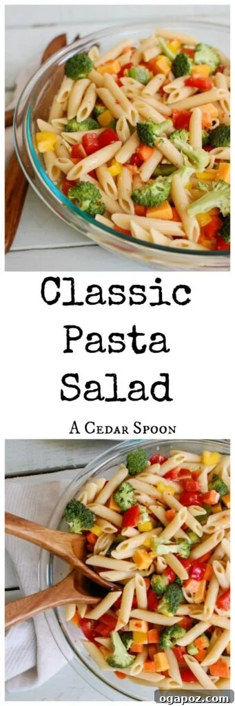 The Ultimate Pasta Salad 5 Close up of a vibrant Classic Pasta Salad in a bowl, showcasing fresh ingredients and inviting texture.