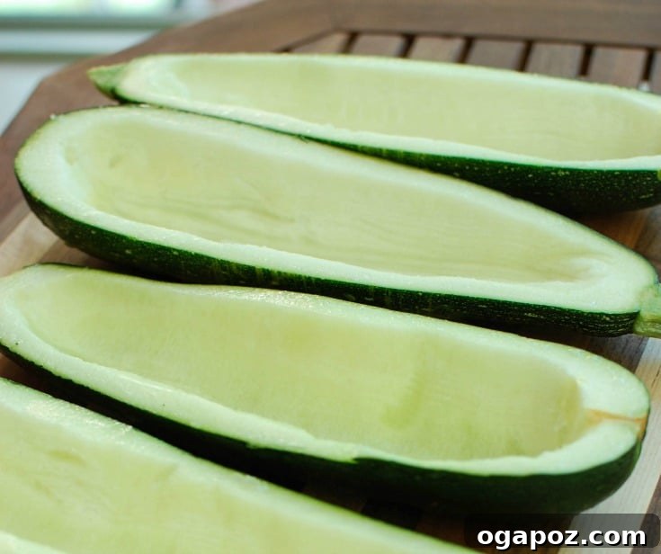 Mediterranean Zucchini Jewels 4 The savory filling for Mediterranean Zucchini Boats being mixed in a skillet.