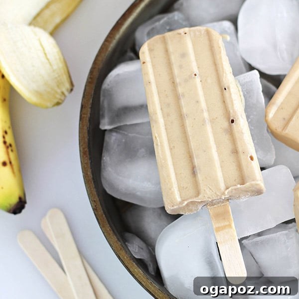 25 Ice Pop Sensations to Conquer Summer Heat 23 Peanut Butter Banana Yogurt Pops, a nutritious and flavorful frozen snack for kids and adults.