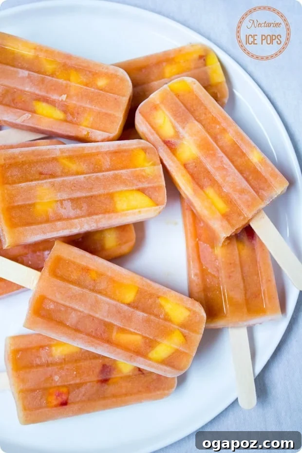 25 Ice Pop Sensations to Conquer Summer Heat 6 Healthy Nectarine Ice Pops, a naturally sweet and hydrating frozen snack.