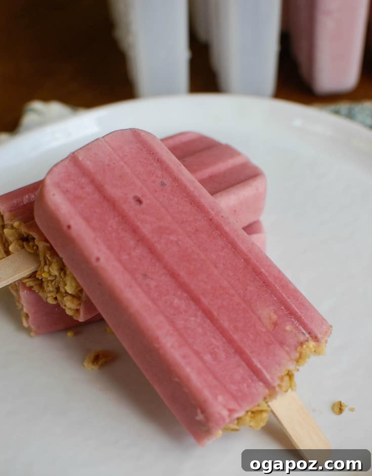 Strawberry Banana Yogurt Swirl Pops 3 Close-up of homemade Strawberry Banana Yogurt Popsicles, ready to enjoy as a refreshing and healthy snack.