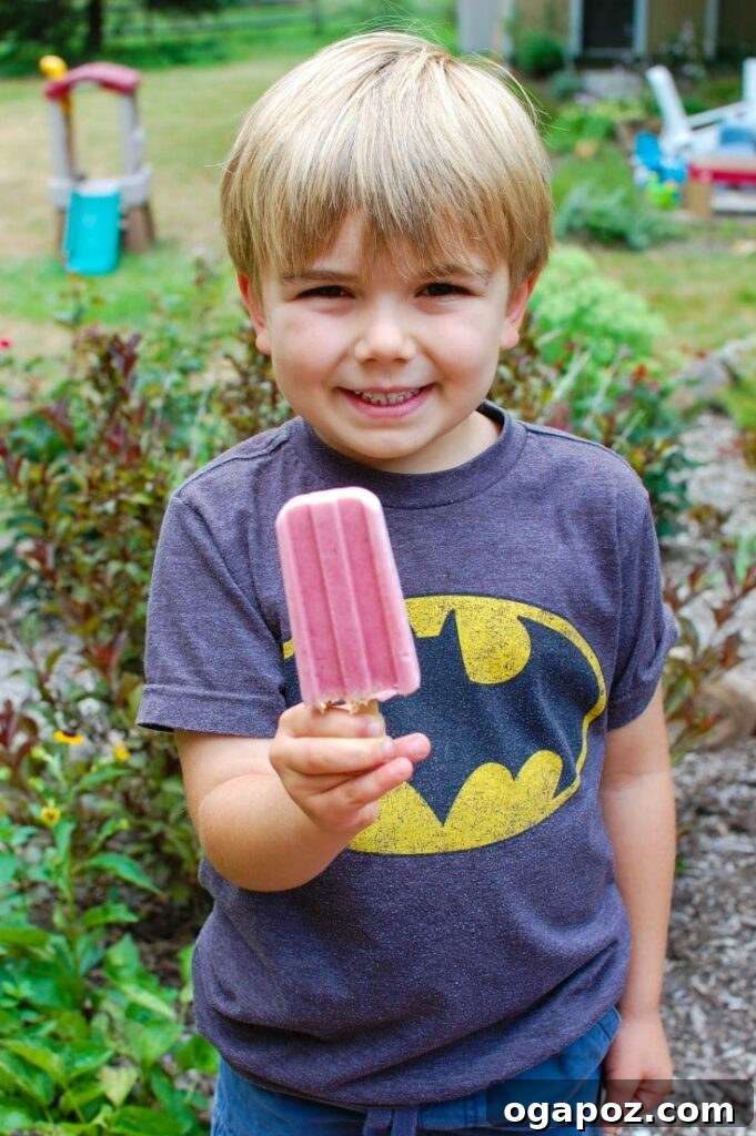 Strawberry Banana Yogurt Swirl Pops 4 A refreshing Strawberry Banana Yogurt Popsicle with a creative granola topping, perfect for a summer snack.